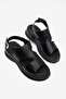 Women's Black Comfortable Flat Buckle Sandals - 5
