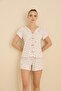 Women's Boat Neck Buttonless Ribbed Camisole Fabric Bowknot 100% Cotton Short Sleeve Shorts Pajama Set - 8