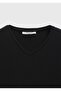 Cotton Blended Black T-Shirt - Plain V-Neck - 7