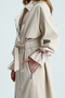 Beige Color Zippered Trench Coat Gabardine Fabric - 3