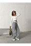 Gray Snow High Waist Belt-Collar Gray Snow Wide-Leg Pants - 4