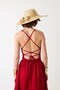 Women's Backless Strappy Long Dress Red – Poplin, Tie Detail, Cotton Satin - 2