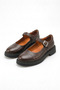 Brown Printed Genuine Leather Women's Strappy Mary Jane Loafer Shoes Real Leather Women's Mary Jane - 2