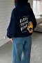 Unisex Oversize Sweatshirt Hoodie Every Thing Is Fine Printed Navy Blue – Hooded, Kangaroo Pocket - 3