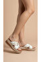 Horizontal Long Gold Buckle Crossed Striped High Heel Comfortable Women's Slippers Sandals - 3