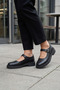 Black Printed Genuine Leather Women's Strappy Mary Jane Loafer Shoes Real Natural Leather Women's Mary Jane - 7
