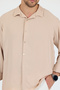 New Season Trend Oversize Seasonal Linen Textured Loose Fit Long Sleeve Comfortable Men's Beige Shirt - 2