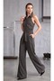Women's Stonewashed Silk-Look Hidden Pleated Shirt Collar Back Waist Elastic Rambo Jumpsuit - 2