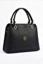 Black Women's Hand and Shoulder Bag - Stylish Daily Bag with Gold Detailing and Multiple Compartments