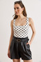 Women's Polka Dot White U-Neck Half-Length Double Layer Six Snap Bodysuit Bdy-00000060 - 3