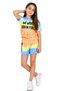 Girl's We Were Text Patterned Hooded Tie-Dye Color T-Shirt and Shorts Orange Color Two-Piece Set