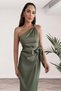 Belted Satin Women's Evening Dress with Knot Detail on the Shoulder 003 - 2