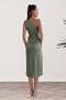 Belted Satin Women's Evening Dress with Knot Detail on the Shoulder 003 - 3