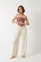Women's Verona Trousers Ecru – High Waist, Pleated Wide Legs, Button Detail, Modern Cut, Linen - 3