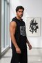 Men's Black Gym Warriors Printed Sleeveless Hooded Wide Fit Athlete Tank Top - 3