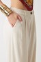 Women's Verona Trousers Ecru – High Waist, Pleated Wide Legs, Button Detail, Modern Cut, Linen - 7