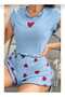 Blue Heart Crop Pajama Set with Shorts - 2