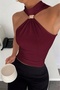 ياقة بحمالة عنق بتفاصيل أكسسوارات بقصة قصيرة بلوزة - 2