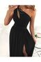One-Shoulder Slit Long Dress with Drop Detail - 2