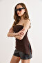 Women's Brown Strapless Asymmetrical Slit Detailed Sandy Blouse Blz-19003310 - 4