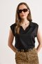 Women's Black Polo Collar Viscose Content Flowy Knitwear Blouse Blz-19003249 - 5