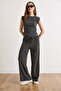 Women's Anthracite Blouse Trousers Textured Suit Tkm-19000491 - 5
