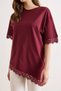 Women's Burgundy Asymmetrical Lace Detailed Cotton Tunic T-Shirt Tsh-19000939 - 5