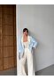 Women's Cream-Baby Blue Oversize Blazer Jacket Palazzo Trousers Suit - 6