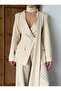 Women's Cream Shawl Detailed Buttoned Jacket Trousers Suit - 3