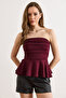 Women's Burgundy Drape Detailed Strapless Blouse Blz-19003311 - 2