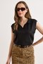 Women's Black Polo Collar Viscose Content Flowy Knitwear Blouse Blz-19003249 - 4