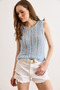 Women's Baby Blue Gray Openwork Summer Knitwear Blouse Blz-19003306