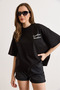 Women's Black Front and Back Printed Oversize Cotton T-Shirt Tsh-19000979 - 5