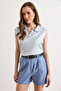 Women's Baby Blue Polo Collar Viscose Content Flowy Knitwear Blouse Blz-19003249 - 3