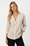 Beige V-Neck Buttoned Women's Shirt – Relaxed Fit, Casual & Stylish Style - 2