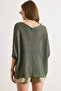 Women's Khaki Boat Neck Bat Mercerized Knitwear Blouse Blz-19003277 - 6