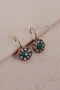 Authentic Earrings with White Green Stone Flower Motif