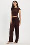 Women's Slim Fit Narrow Cut Crew Neck Sleeveless Textured Brown Wrinkled Blouse - 8