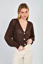 Women's 3-Button Openwork Cardigan - Bitter Brown
