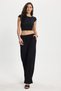 Women's Slim Fit Narrow Cut Crew Neck Sleeveless Textured Black Wrinkled Blouse - 7