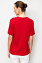 Women's V-Neck Collar Embroidered Combed Cotton T-Shirt Red - 4