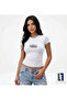 Women's White Special Design Crew Neck Slim Fit Lycra Basic Crop Cotton Combed Cotton T-Shirt (Body Tee)