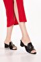 Women's Genuine Leather Mid-Heel Slippers Shhn.1026 Black - 5