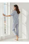 Women's Striped Pyjama Set with Contrast Piping - 4