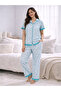 Women's Printed Pyjama Set with Contrast Piping - 6