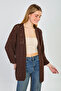 Women's openwork long cardigan - bitter brown - 2