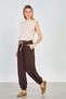 Women's Straw Belted Elastic Waist Pants - Bitter Brown