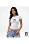 Women's White Special Design Crew Neck Slim Fit Lycra Basic Crop Cotton Combed Cotton T-Shirt (Body Tee)