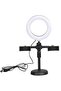 LED Ring Light Dimmable LED Desktop Fill Light 3 Colors Modes with 2/3 Phone Holders Curved Lampshad