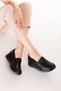 Genuine Leather Women's Laser Perforated Daily Casual Comfortable Orthopedic Shoes Elnr.1816 Black - 5